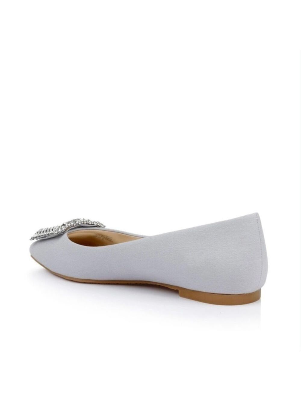 Badgley Mischka Emerie Embellished Crystal Buckle Satin Silver Slip on Flats NWT - Picture 3 of 13